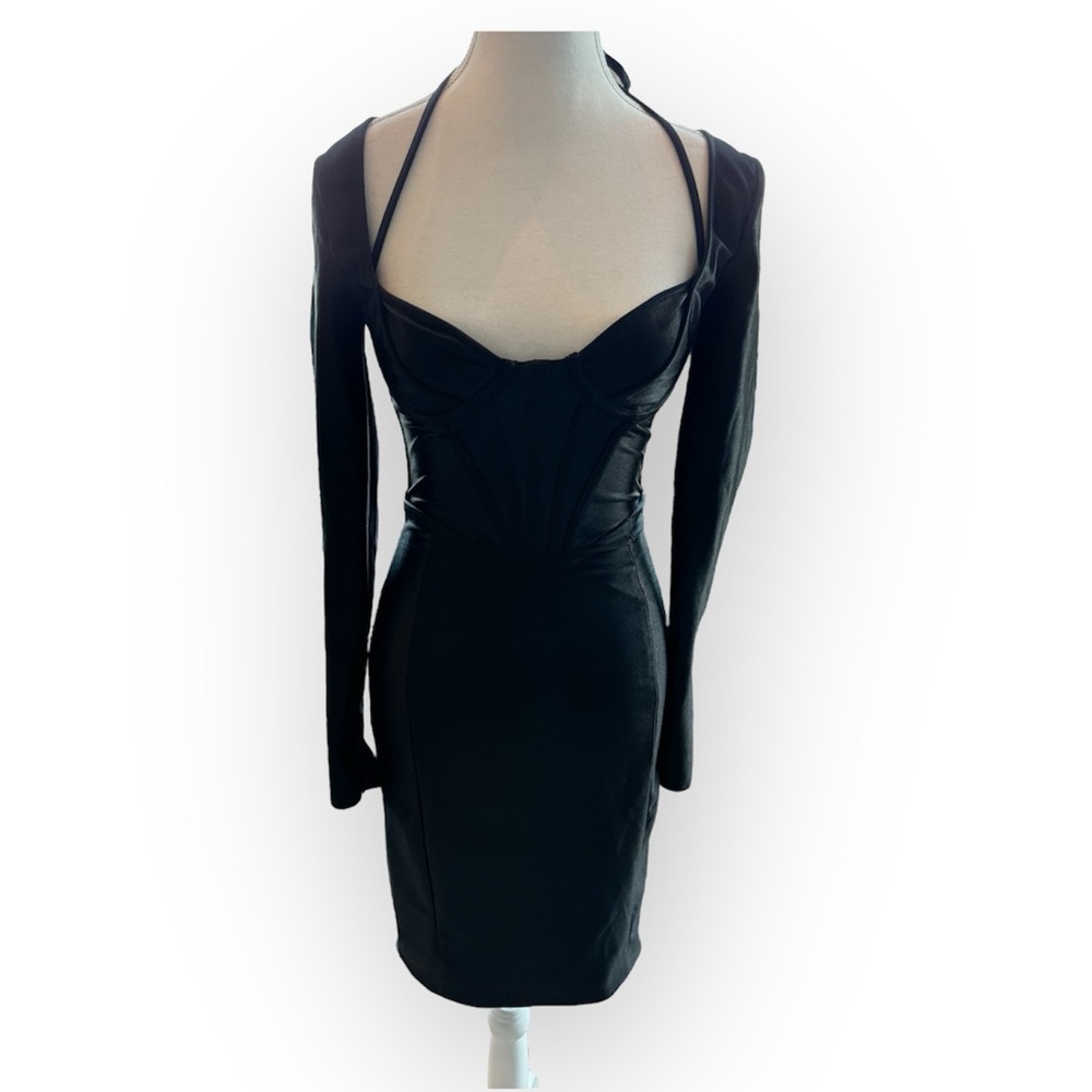 House of CB GRAZIA BLACK DISCO SATIN CORSET DRESS - Picture 2 of 16